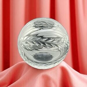 Unique Vintage Hand Cut Crystal Round Mini Vase 2.5" Laurel Leaves Pattern